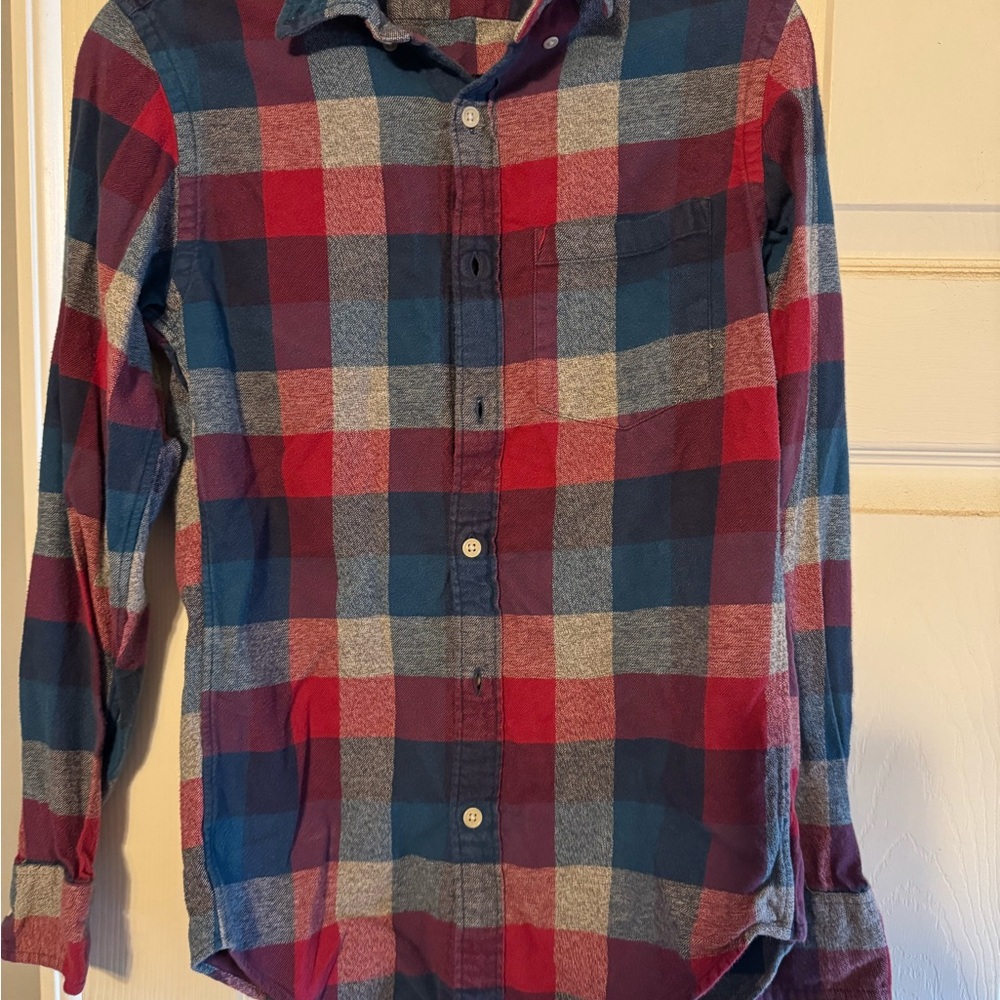 J. Crew Red and Blue Casual Button Down Shirt